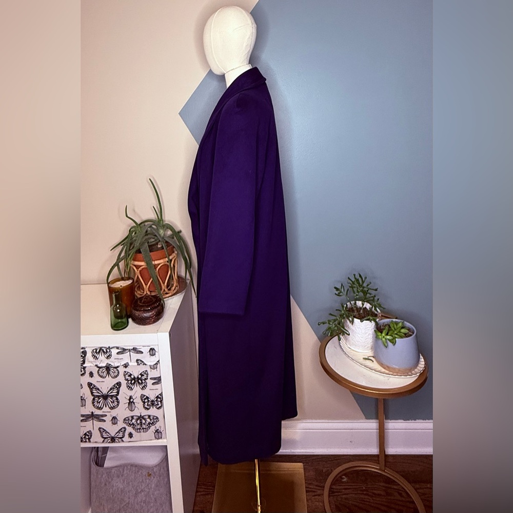 Vintage Carol Horn 100% Wool Long Coat Purple Shawl Collar Double Breasted USA 8 - Picture 4 of 13